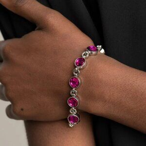 $5 for $25✨ Brand New Pink Gemstone Link Bracelet – Silver Tone ✨